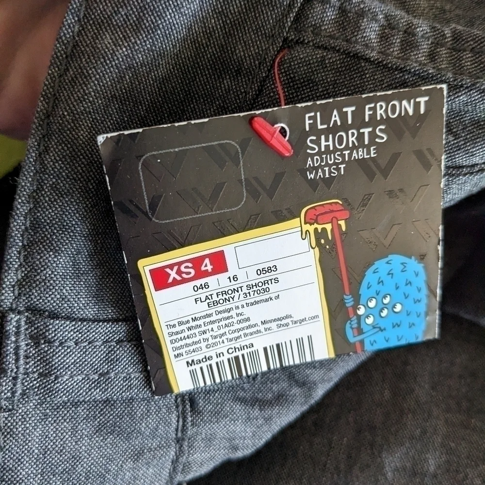 NWT Shaun White Flat Front Adjustable Waist Shorts Ebony XS 4